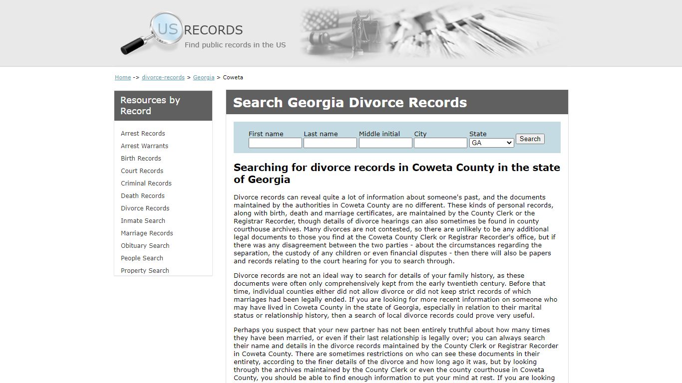 Search Divorce Records Coweta Georgia | US Records