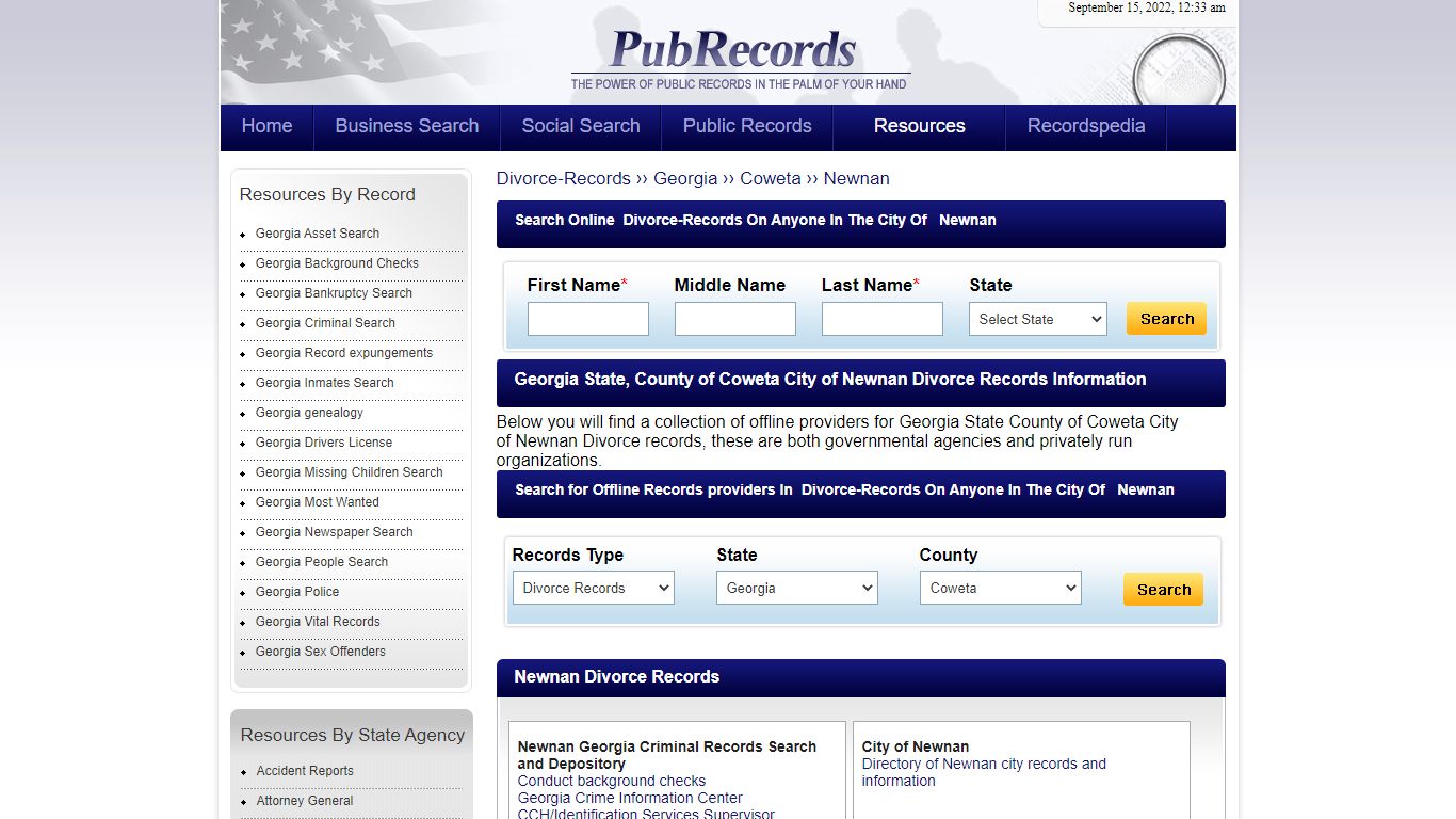 Newnan, Coweta County, Georgia Divorce Records